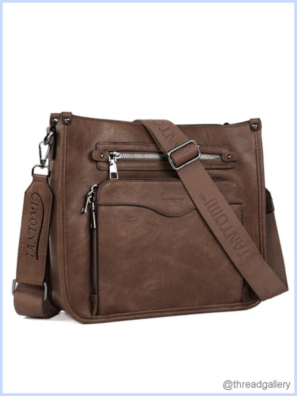 PU Leather Crossbody Bag Multi-Pocket Vegan Satchel Adjustable Strap Women